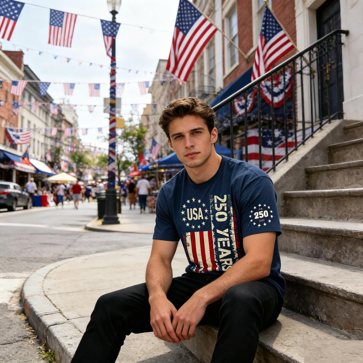 250 Anniversary USA Shirt Crewneck Pullover Tops Men's Tshirts Shirts Short Sleeve T Shirt America Crew Neck Tee