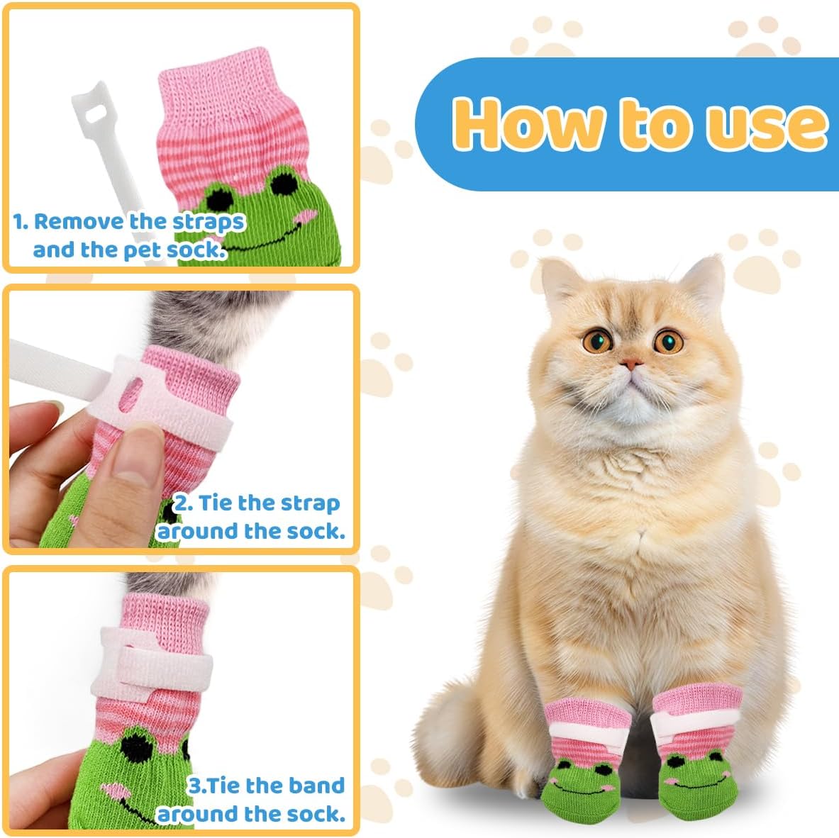 Zansens 24 Pcs Cat Mittens to Prevent Scratching,Breathable Cat Foot Cover,Cats Claw Protector,Non Slip Dog Socks with Nylon Belt for Nail Trimming Bathing