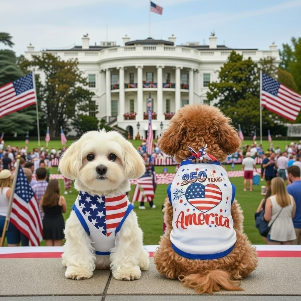 Small Dog America's 250th Anniversary 4th of July Outfit Shirt & Bandanas Pet Cat Clothes White S