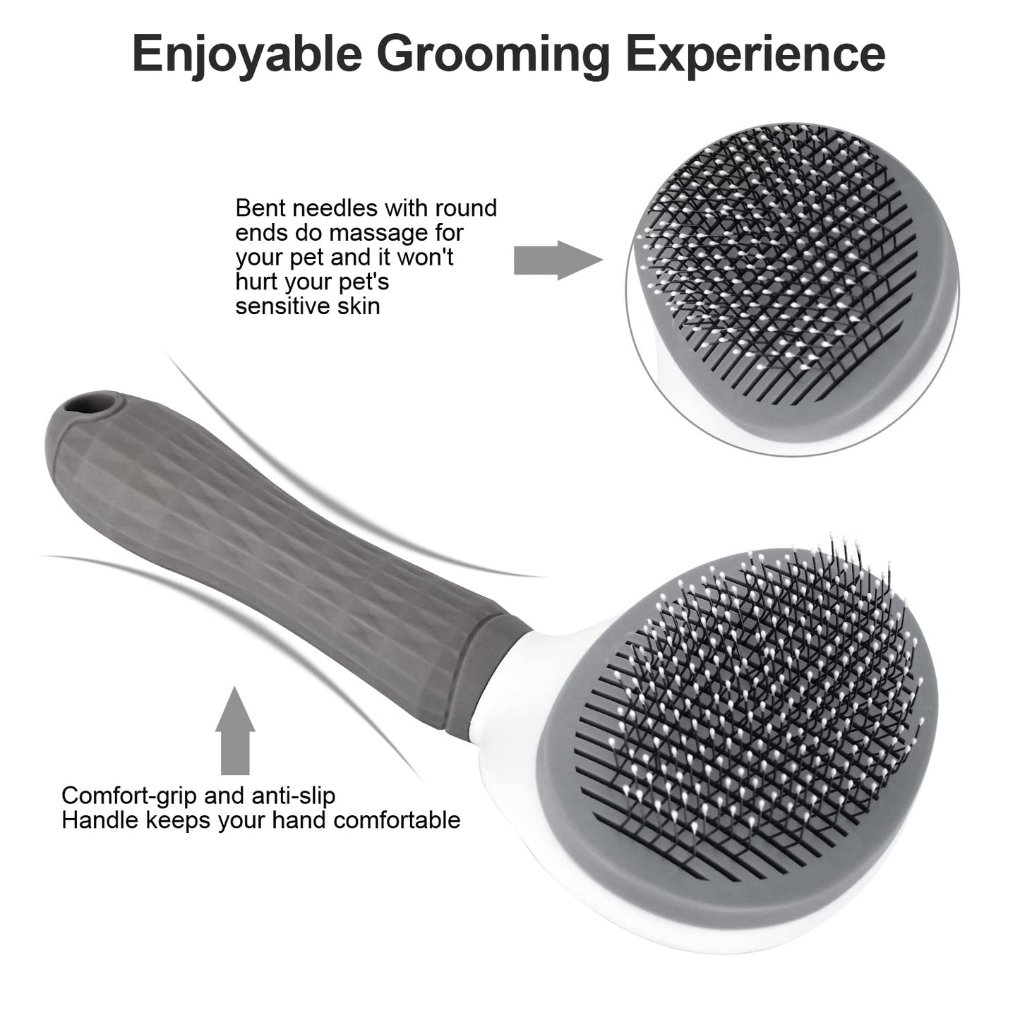 Depets Self Cleaning Slicker Brush, Dog Cat Bunny Pet Grooming Shedding Brush - Easy to Remove Loose Undercoat, Pet Massaging Tool Suitable for Pets with Long or Short Hair Gray