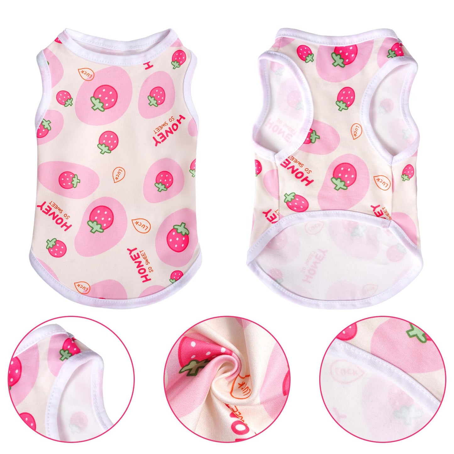 Pistha Pink Dog Shirts Cute Summer Dog Clothes Soft Pet T-Shirt Printed Puppy Shirt for Small Medium Dogs Cats Girl(Strawberry1,S)