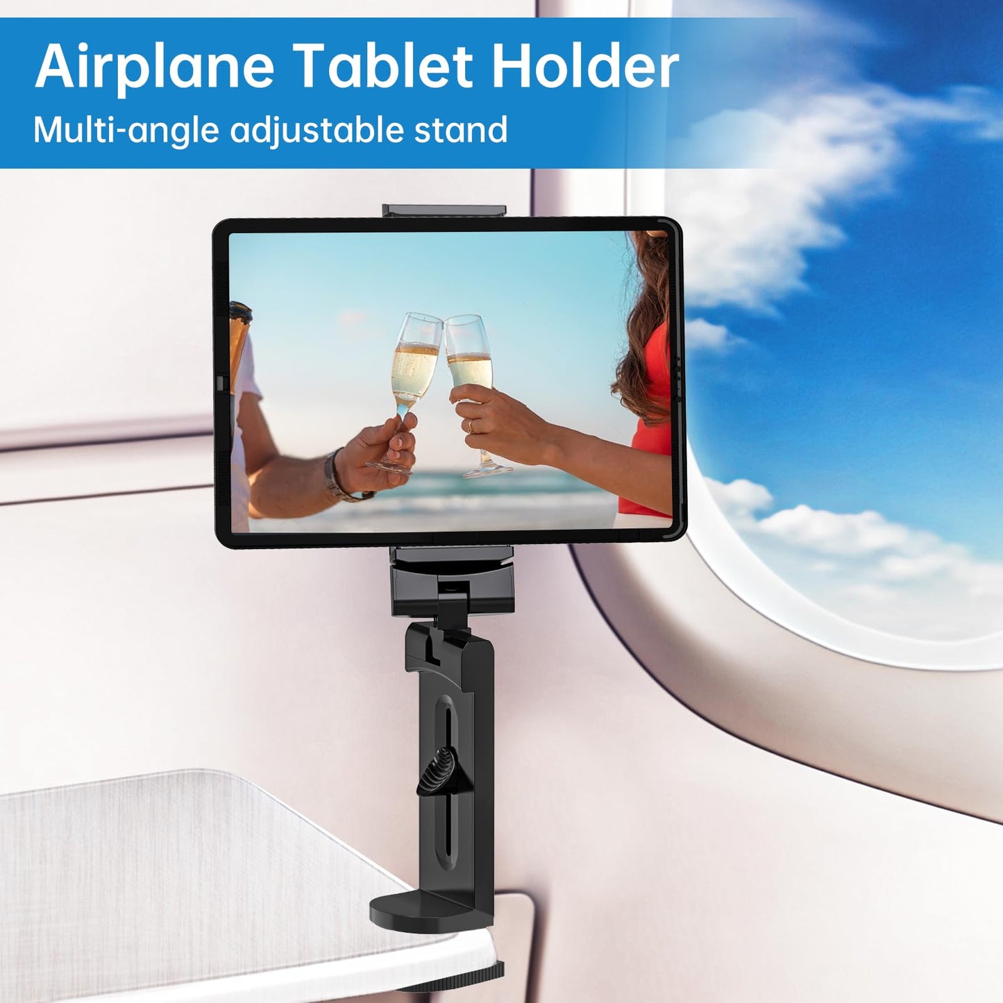 Elokipoe Universal Airplane Tablet Holder Mount, Travel Stand, Handsfree Travel with Multi-Directional 360 °Rotation for Flying, Desk, Study (Universal Airplane Tablet Holder Mount)