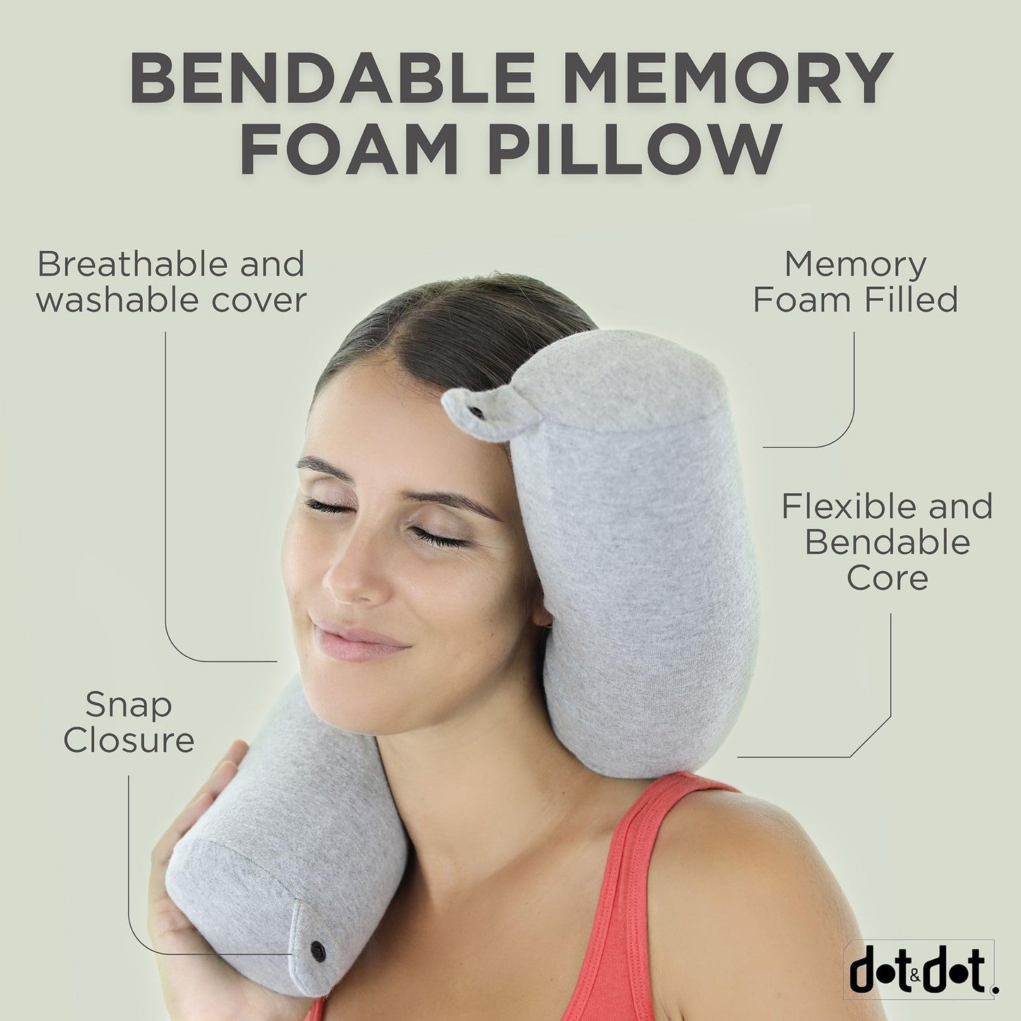 Dot&Dot Twist Memory Foam Travel Pillow for Airplane, Car and Home, Travel Neck Pillow for Sleeping, Airplane Pillow for Neck Support, Chin, Lumbar and Leg, Adjustable Bendable Neck Roll Pillow