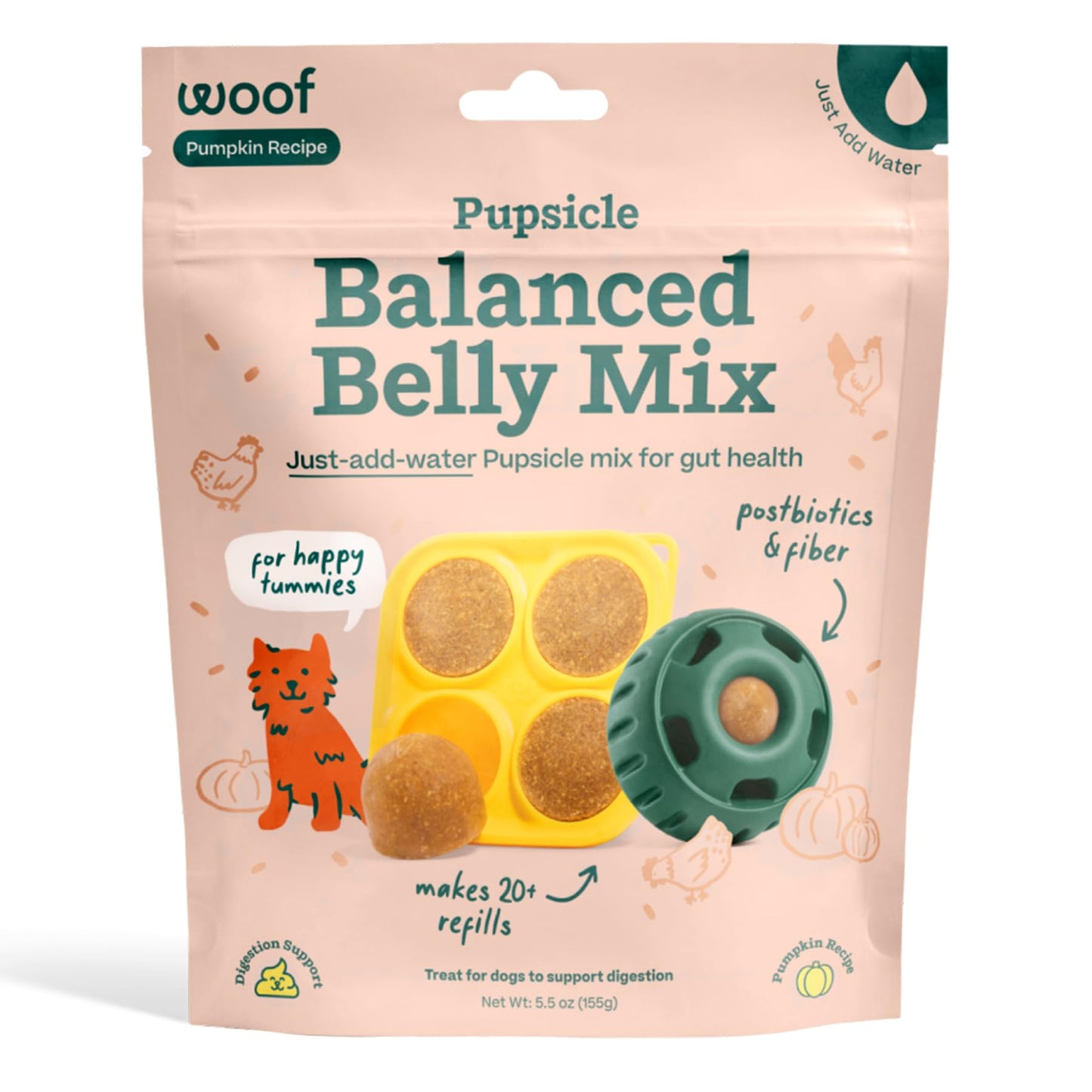 WOOF Dog Pupsicle Mix - Easy-to-Make DIY Pupsicle Refills - Tasty, Healthy Pupsicle Mix - Wholesome Ingredients - Long-Lasting Treats for Dogs - Balanced Belly Mix