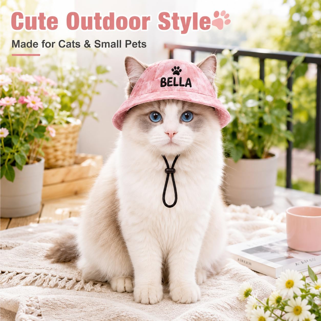 Duckbe Personalized Dog Bucket Hat with Ear Holes Custom Dog Visor with Embroidered Name for Puppy Customized Sun Hats for Small Medium Large Dog & Cat Summer Vacation Gifts for Pet