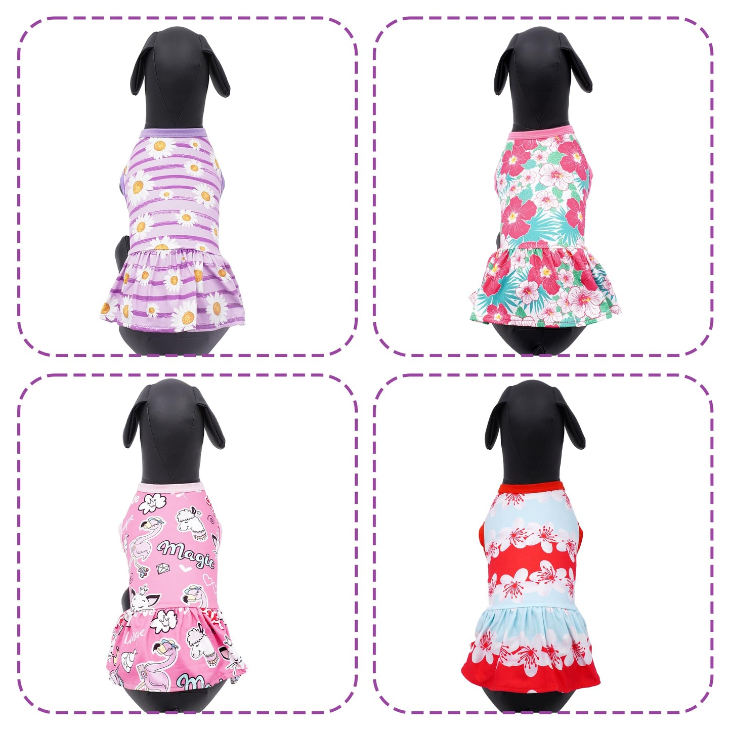 JpGdn 4PCS Dog Dresses Shirts for Small Dogs Girl Female Pink Purple Red Puppies Doggies Kittens Skirts Summer Clothes Pet Apparel Floral Sundress Small Daisy Unicorn Stretchable Outfit S