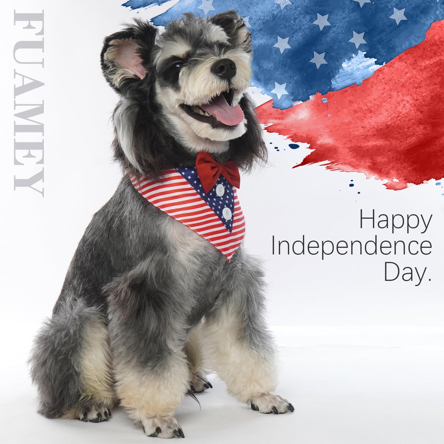 FUAMEY Independence Day Dog Scarfs 4th of July American Flag Triangle Bibs with Bow Tie