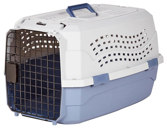 Amazon Basics - 2-Door Top-Load Hard-Sided Dogs, Cats Pet Travel Carrier, Gray & Blue, 22.8"L x 15.0"W x 13.0"H