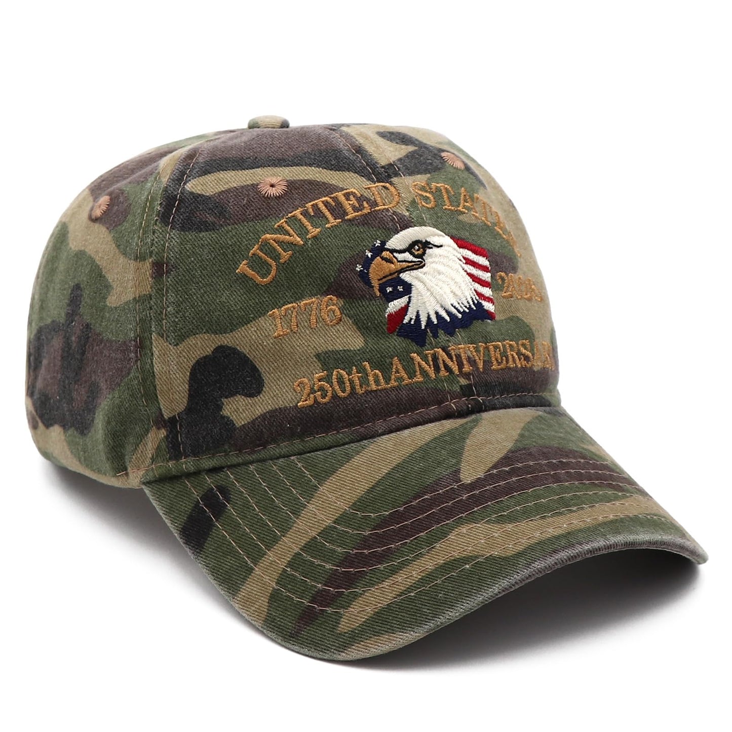 250 Anniversary USA Hat Adjustable Embroidered Eagles Hats 250th Anniversary Patriotic Washed Cap Camo
