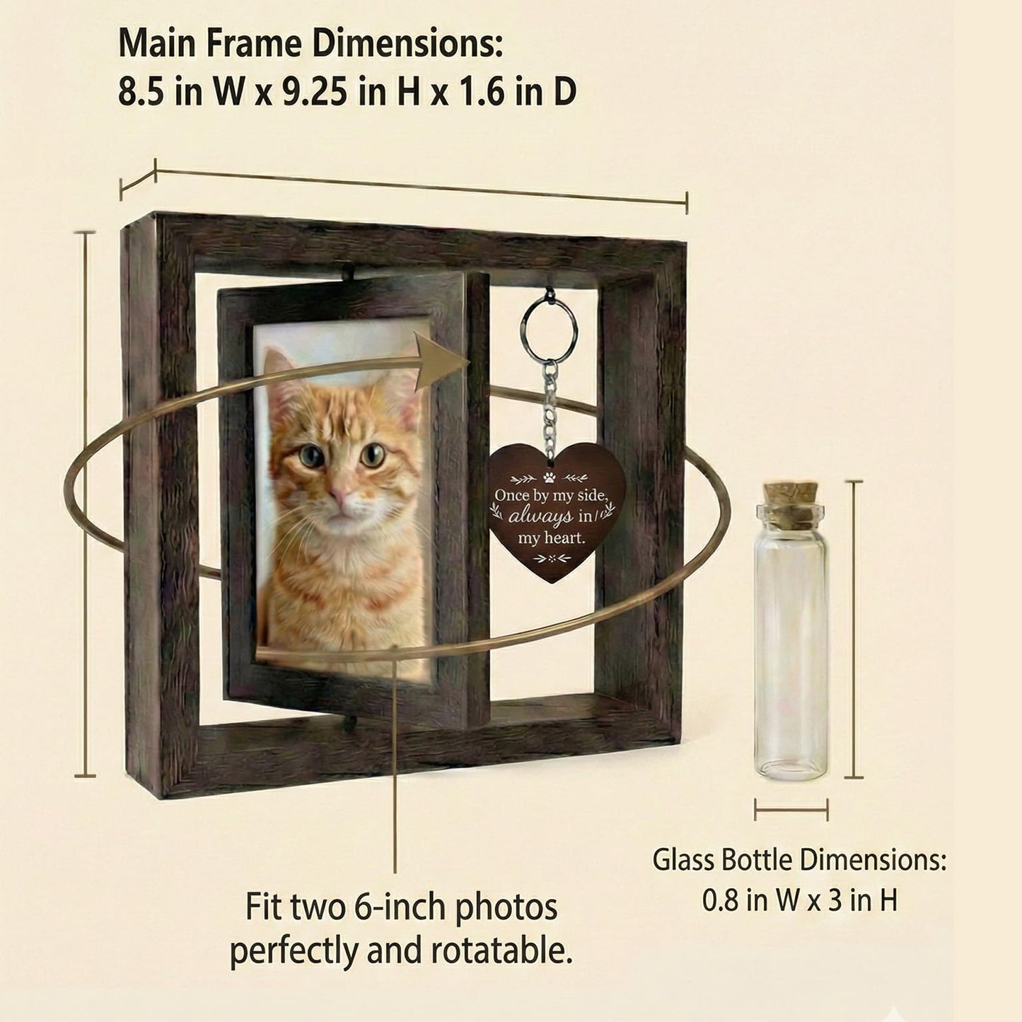 Quzovlta Dog Memorial Gifts for Loss of Dog, Pet Memorial Gifts for Dogs Cats, Rotating Wooden Picture Frame, Funeral Tribute for Beloved Dogs & Cats