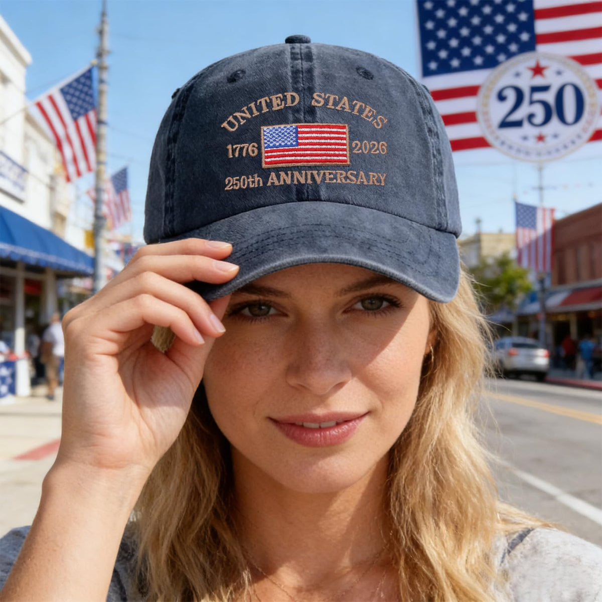 250 Anniversary USA Hat 1776-2026 United States 250th Hats America Patriotic Baseball Cap for Men Women Embroidered Blue