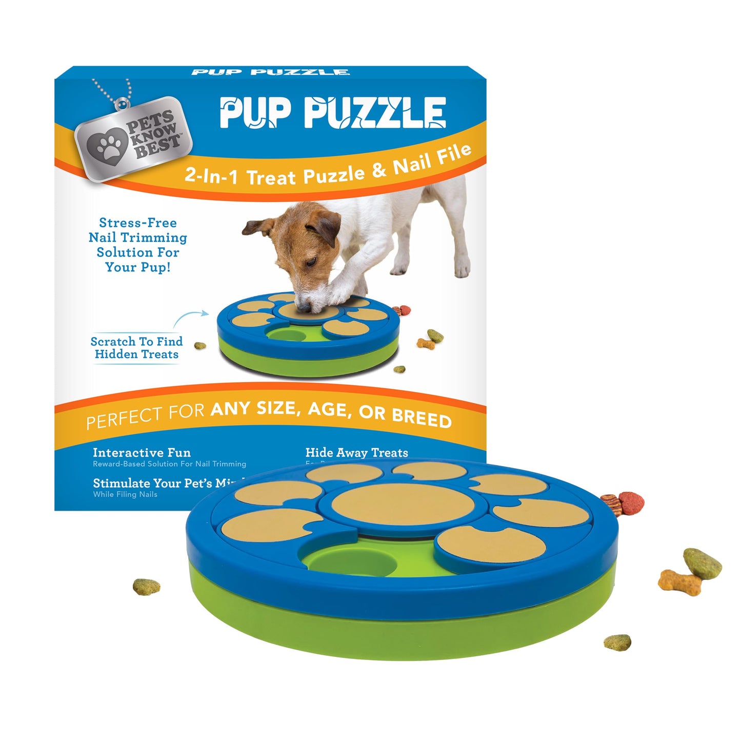 Pup Puzzle Interactive Dog Nail File Treat Dispensing Toy, Mentally Stimulating Nail Trimmer, Paw Care and Play Toy | Difficulty Level; Easy