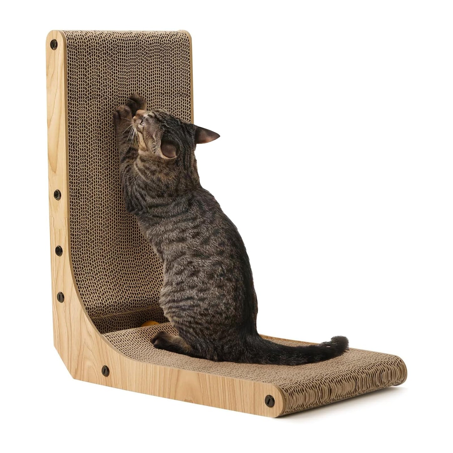 FUKUMARU Cat Scratcher, 18.7 Inch L Shape Cat Scratch Pad Wall Mounted, Cat Scratching Cardboard with Ball Toy for Indoor Cats