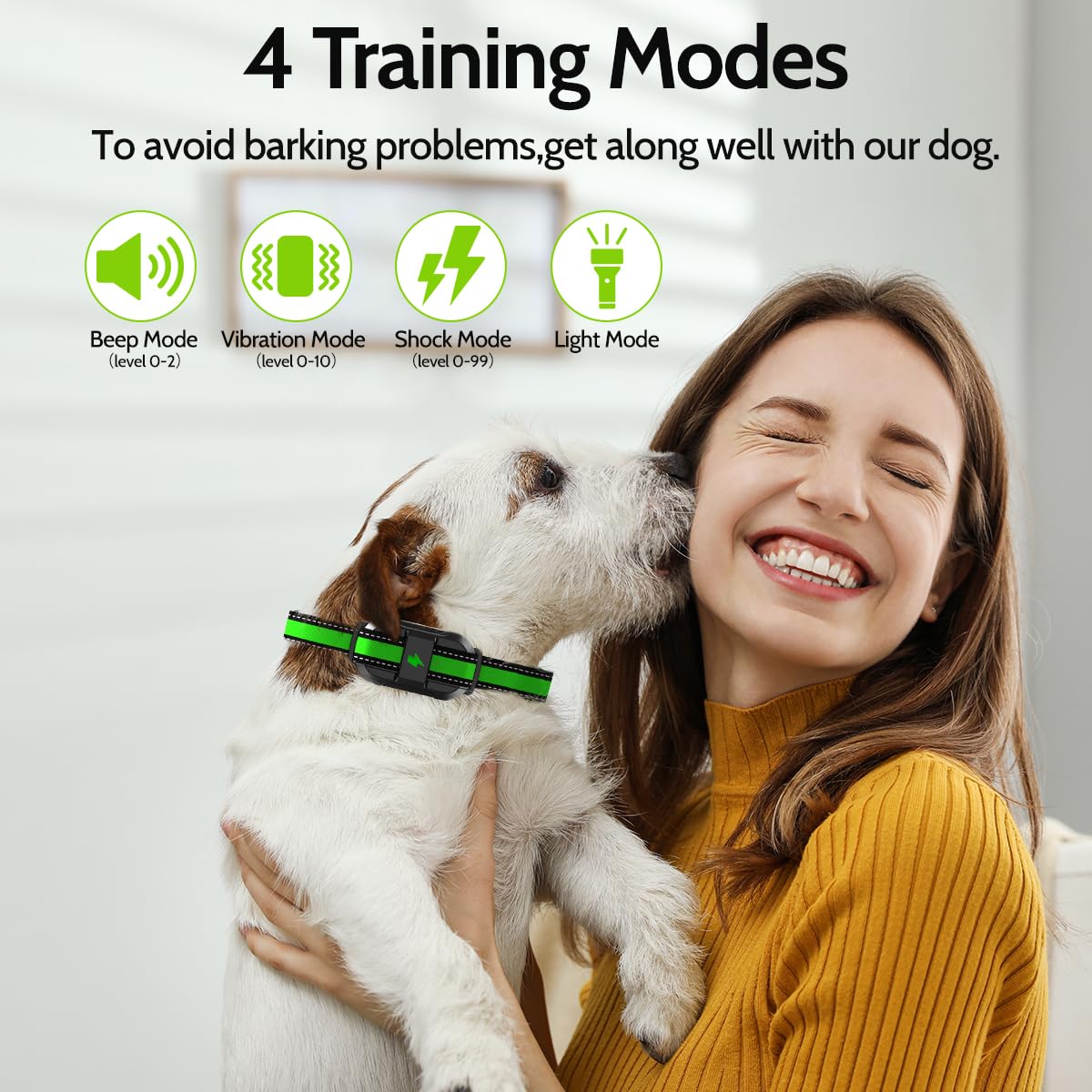 DogStop Dog Training Collar Electric Dog Collar with 4 Training Modes and Rechargeable Remote Waterproof Range 3300Ft for Small Medium Large Dogs(Green)