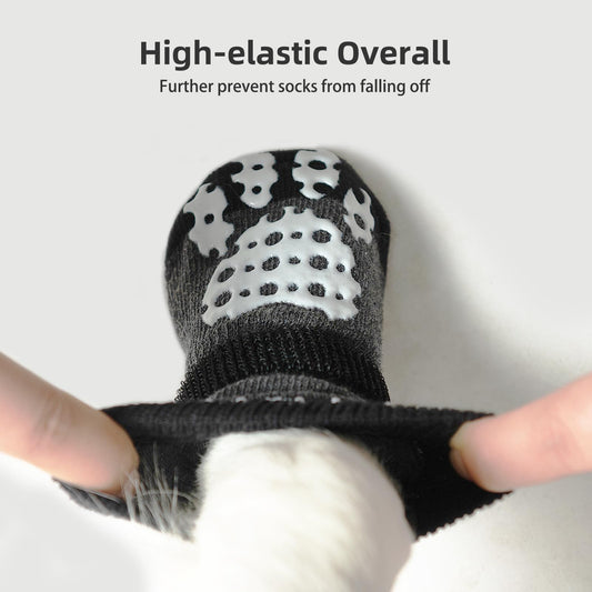 PUPTECK Anti-Slip Dog Socks with Double Sides Grips for Small Medium Large Dogs Hardwood Floors Prevents Licking, Dog Shoes for Hot Pavement Traction Control Paw Protector for Senior Dogs, Grey L