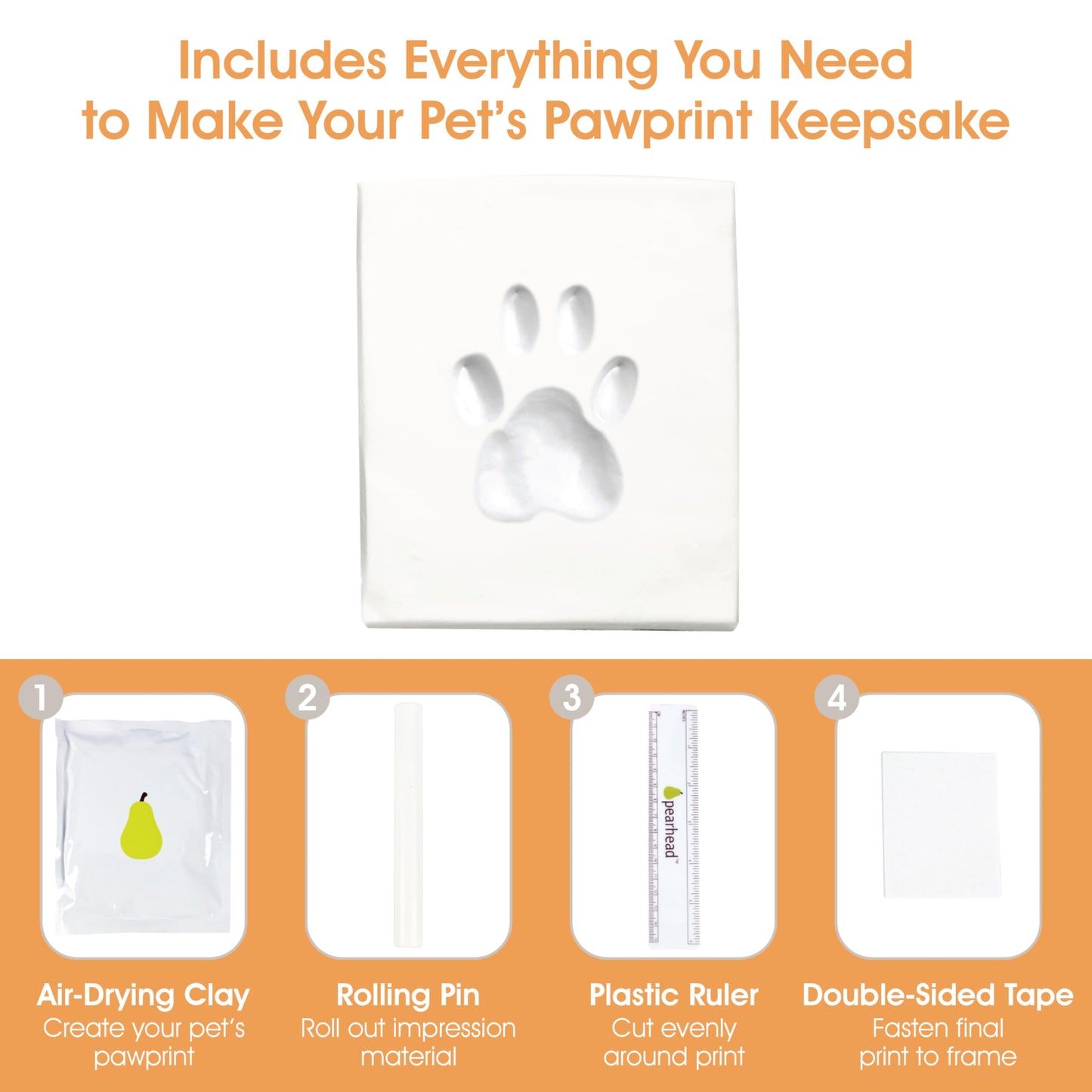 Pearhead Pet Paw Print Memorial Frame with Clay Imprint Kit, Dog & Cat Pawprint Keepsake Wood Photo Frame, DIY No Bake Paw Print Kit, 4x6 Picture Display, Espresso Brown