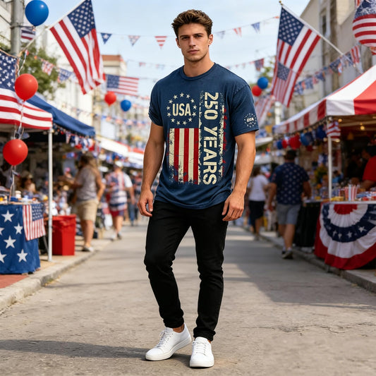250 Anniversary USA Shirt Crewneck Pullover Tops Men's Tshirts Shirts Short Sleeve T Shirt America Crew Neck Tee