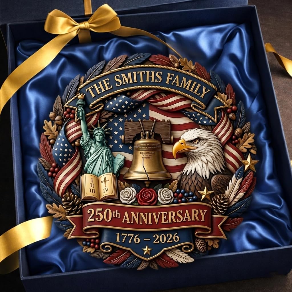 250 Anniversary USA Merchandise, Personalized 250th Anniversary 4th of July Door Sign with Family Name, Door Wreaths for 250 Year of USA 1776-2026, Customized Patriotic Decorations / D01