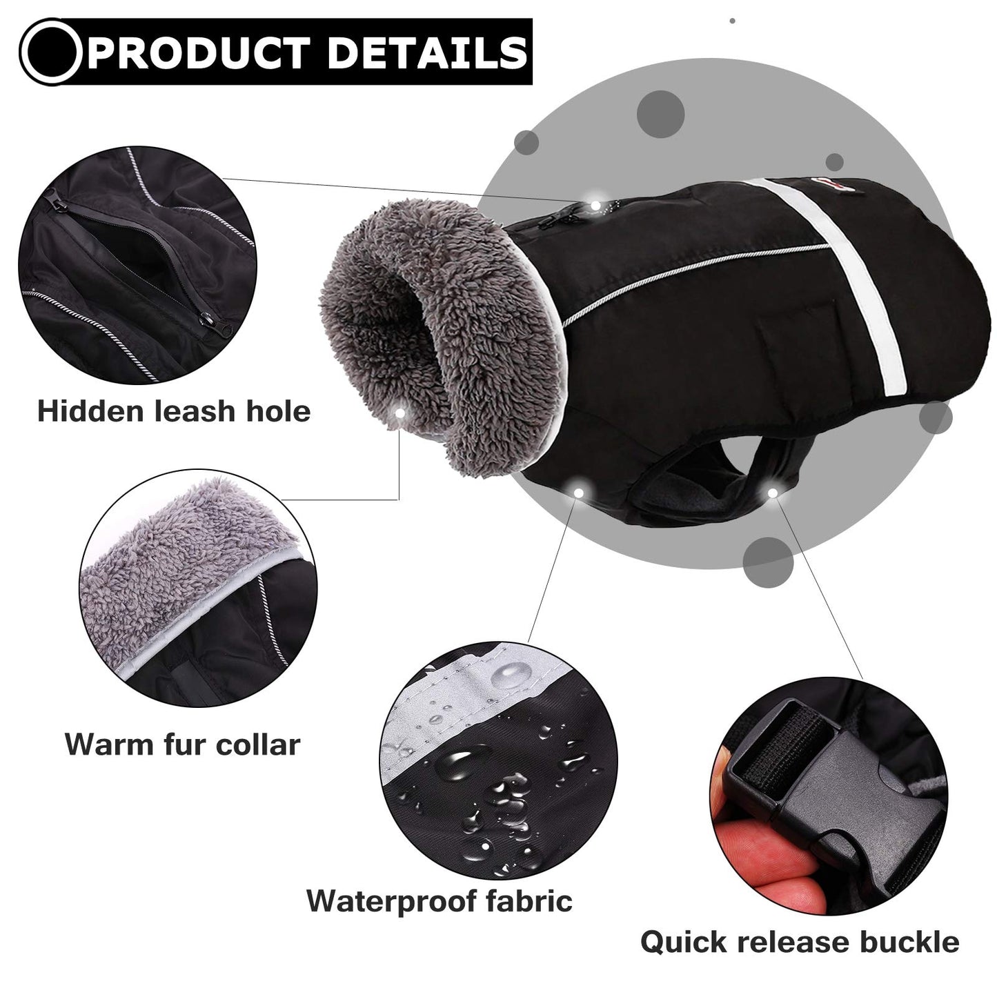 QBLEEV Warm Dog Coat Reflective Dog Winter Jacket，Waterproof Windproof Dog Turtleneck Clothes for Cold Weather, Thicken Fleece Lining Pet Outfit，Adjustable Pet Vest Apparel for Small Medium Large Dogs