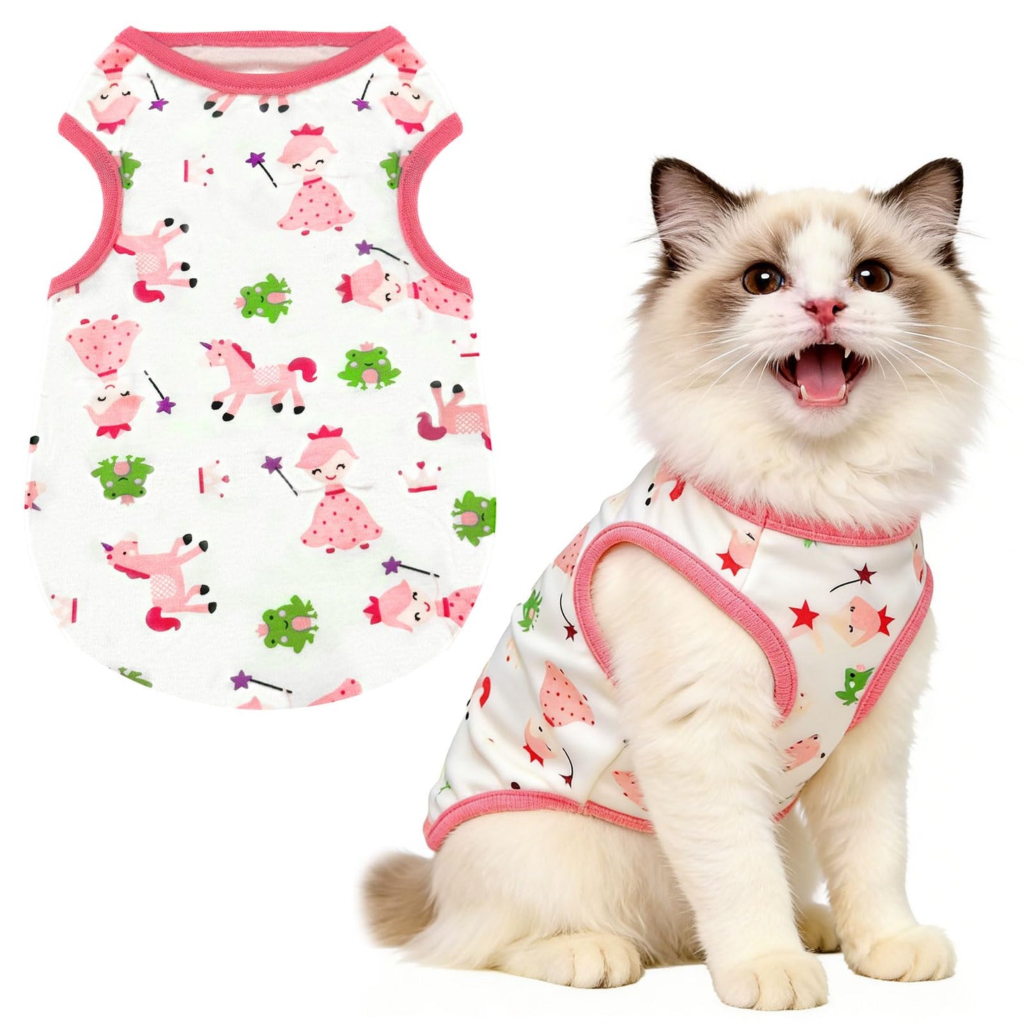 PETCARE Cute Cartoon Cat Shirts for Cats Only Soft Cotton Tshirts Pink Pony Cat Clothes for Cats Only Female Male Small Breeds Pet Pajamas Sleeveless Pet Tank Top Spring Summer Kitten Clothes