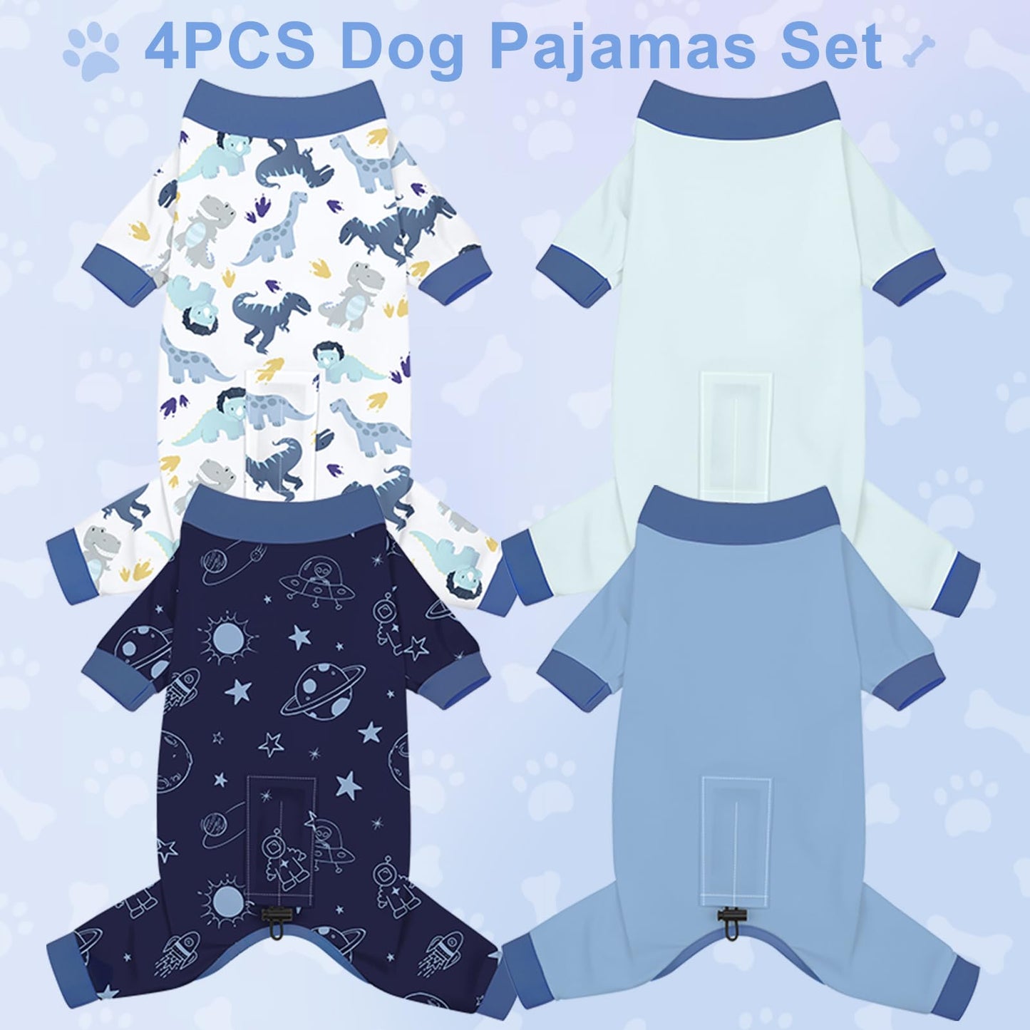 Bienbee Dog Pajamas, 4 Pack Dog Recovery Suit Shedding Suit Cute Soft Puppy Clothes Dogs Pjs Onesies Jammies Adjustable Breathable & Stretchy Clothes for Small Medium Large Dogs Girl Boy Puppy-M