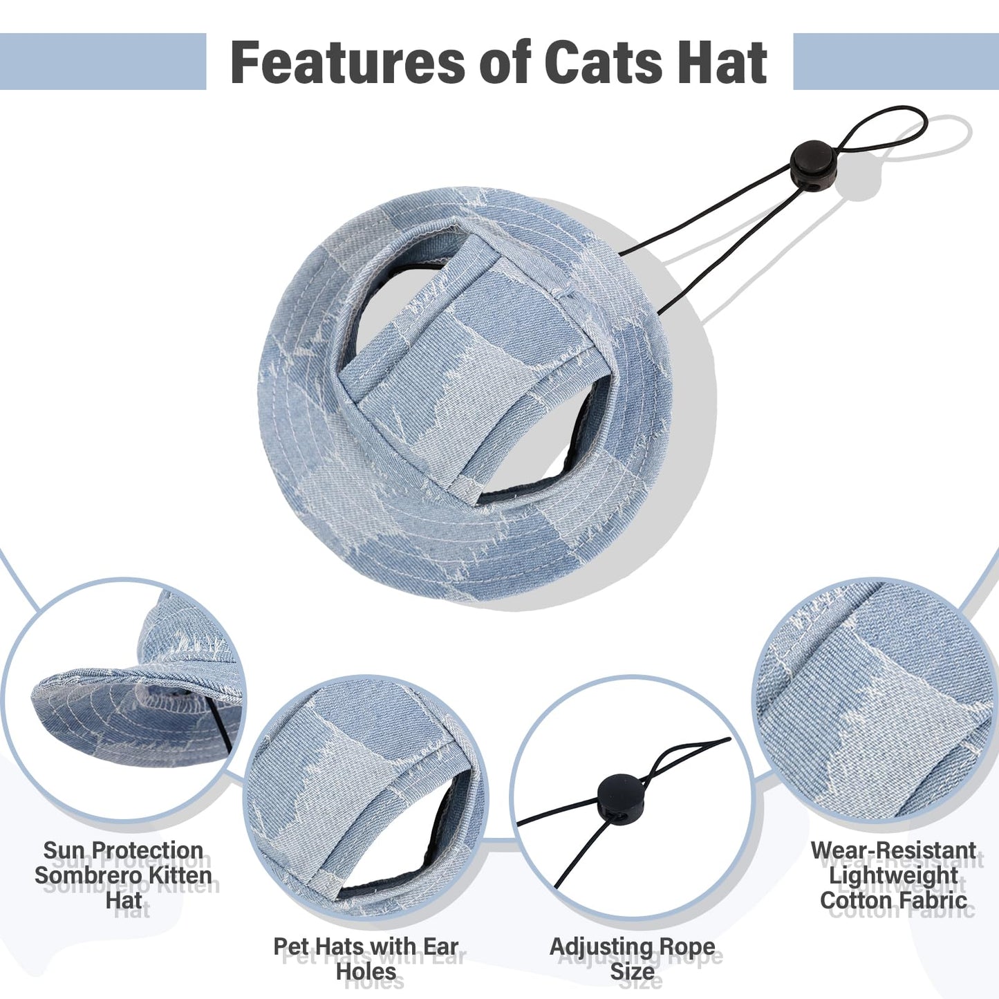 DENTRUN Cat Hats for Cats Only, Cat Cowboy Hats with Ear Holes Tiny Pets Birthday Party Costume, Cat Headwear Mini Cowboy Hat, Funny Sombrero Kitten Hat Chihuahua Beanie Cap Party Decorations