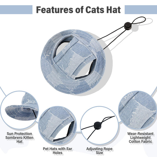 DENTRUN Cat Hats for Cats Only, Cat Cowboy Hats with Ear Holes Tiny Pets Birthday Party Costume, Cat Headwear Mini Cowboy Hat, Funny Sombrero Kitten Hat Chihuahua Beanie Cap Party Decorations