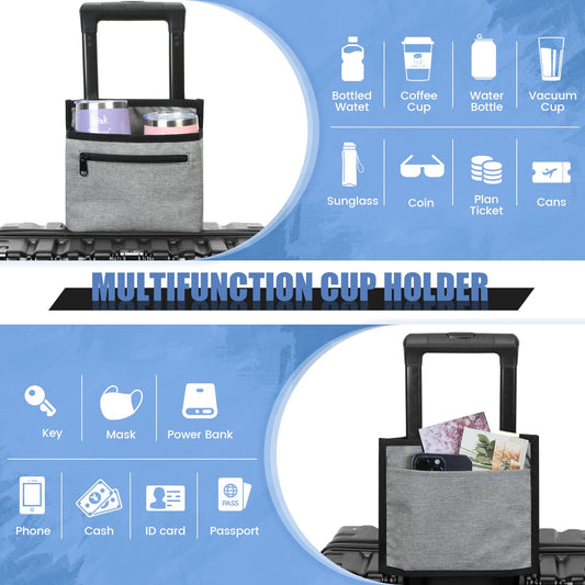 ZHCHG Luggage Travel Cup Holder Attachment for Suitcase Drink Carrier Caddy, Coffee Mug and Tumblers, Traveler Carry on Hands Free Accessory- Gifts for Flight Attendants Travelers Accessories
