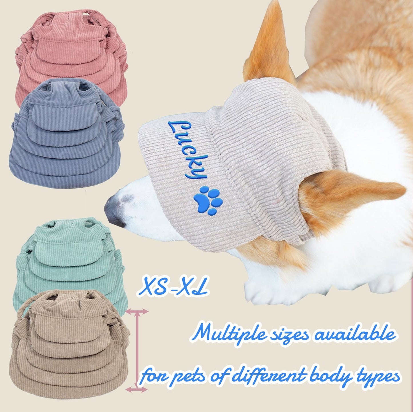 Personalized Dog Hat with Embroidered Name Puppy Hat Baseball Cap with Ear Holes Small Medium Large Size (Style 1)