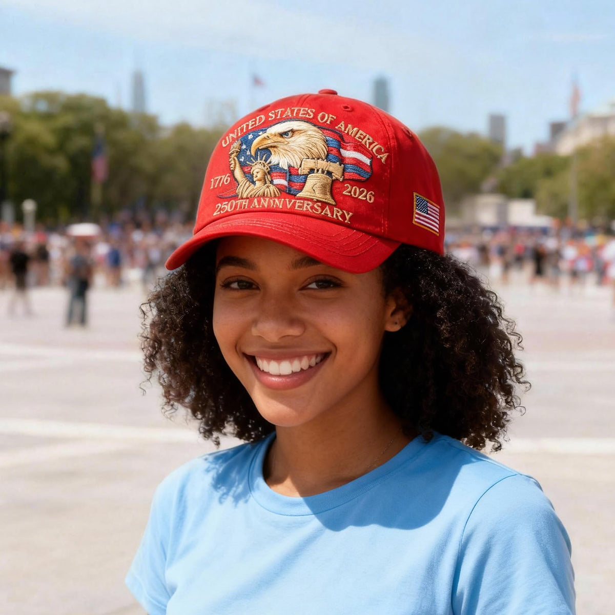 2-Pack 250th Anniversary USA Hat Bald Eagle Embroidery Patriotic Baseball Cap 1776-2026 Liberty United States Patriotic Hat Eagle Patriotic Cap for Men Women(Navy Blue+Red)
