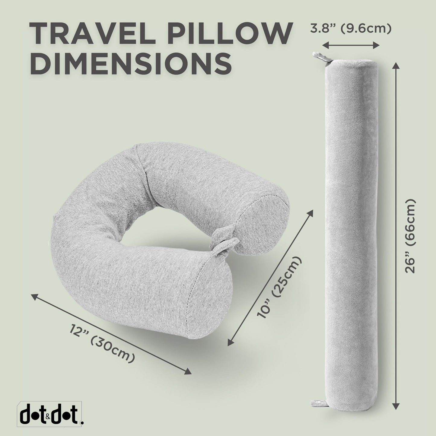 Dot&Dot Twist Memory Foam Travel Pillow for Airplane, Car and Home, Travel Neck Pillow for Sleeping, Airplane Pillow for Neck Support, Chin, Lumbar and Leg, Adjustable Bendable Neck Roll Pillow