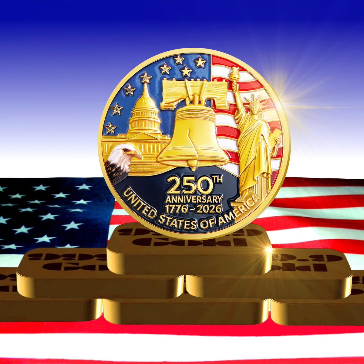Highergo 250th Anniversary Commemorative Coins USA Eagle and Patriotic Symbols Collectible 250 Year Merchandise for Celebration Display Collectors Challenge Coin Gift(10 Pcs,Style 1)