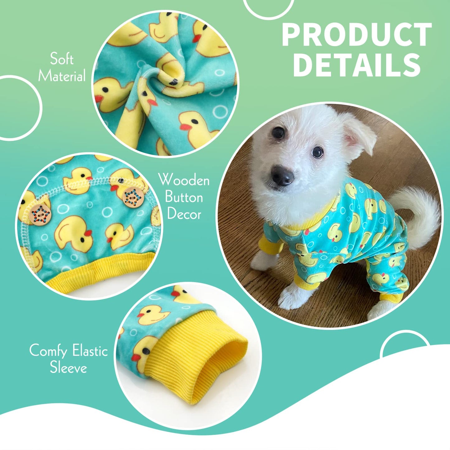 KYEESE Dog Pajamas Yellow Ducks Dog Onesie Soft Dog Costume Dog Body Suits After Surgery Dog Coat Dog Clothes Cat Clothes Dog Surgery Recovery Suit Dog Pajamas for Small Dogs Small Dog Pajamas