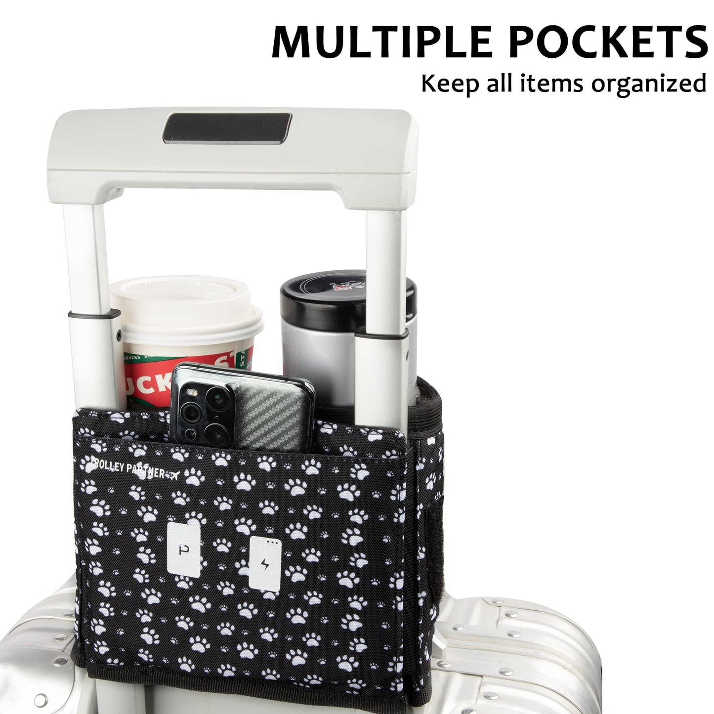 riemot Luggage Travel Cup Holder Free Hand Drink Caddy - Hold Two Coffee Mugs - Fits Roll on Most Suitcase Handles - Gifts for Flight Attendants &Frequent Travelers Accessories Cat Paw