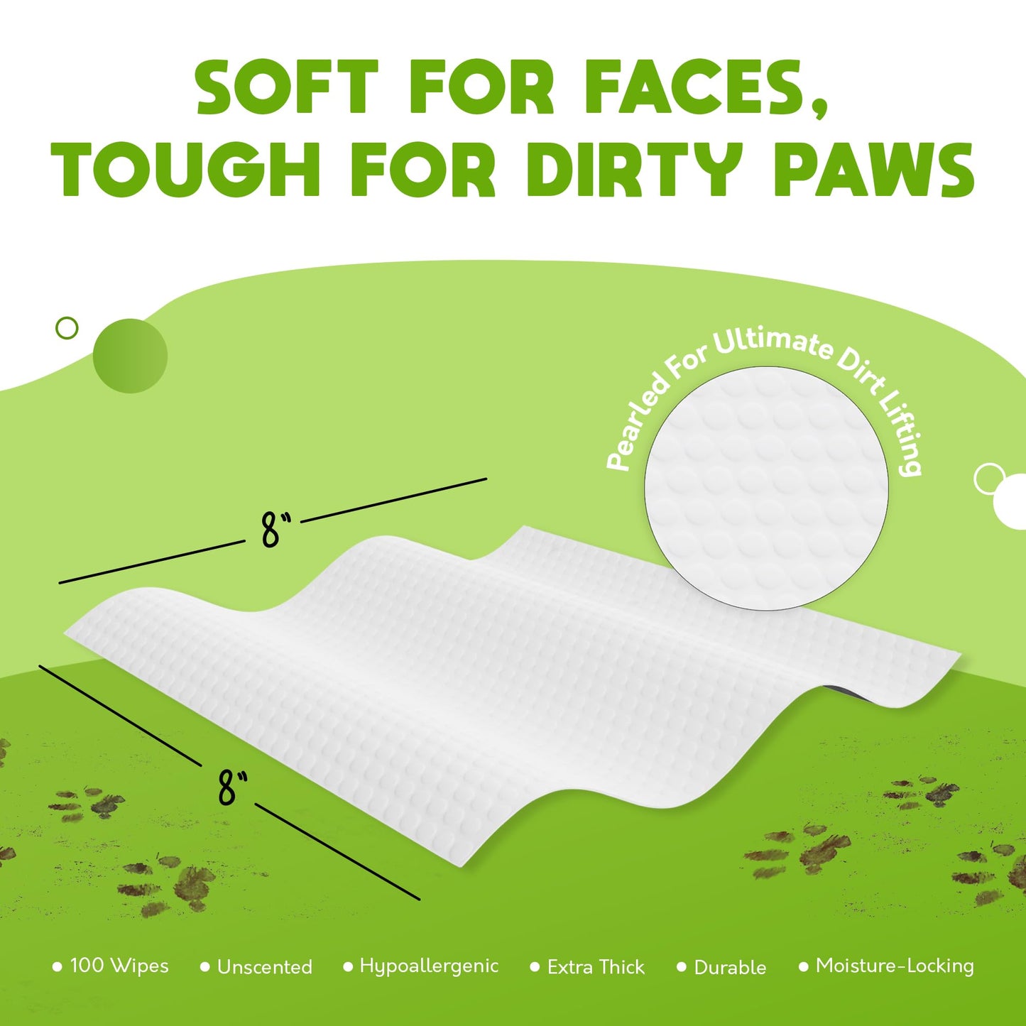 Lick-Safe Daily Pet Wipes for Dogs & Cats - Vet-Approved & Hypoallergenic - Cleans Mud, Odor & Dander - Wipes for Paws, Face & Butt - 10% to Charity - Earth-Friendly & Unscented Cleaning - Pack of 100