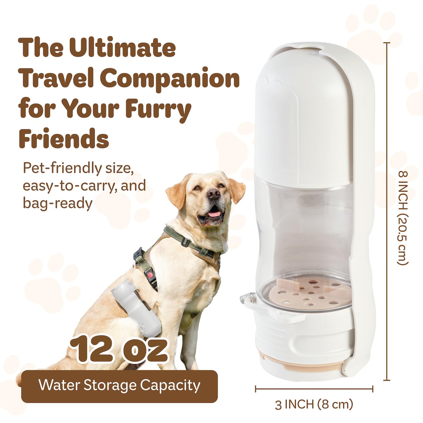Desired Things Portable Pet Food and Water Dispenser, 2 in 1 Cat & Small Dog Water Bottle & Food Container, Lightweight, BPA Free Pet Water Bottle Traveling Essentials for Walking & Hiking - White