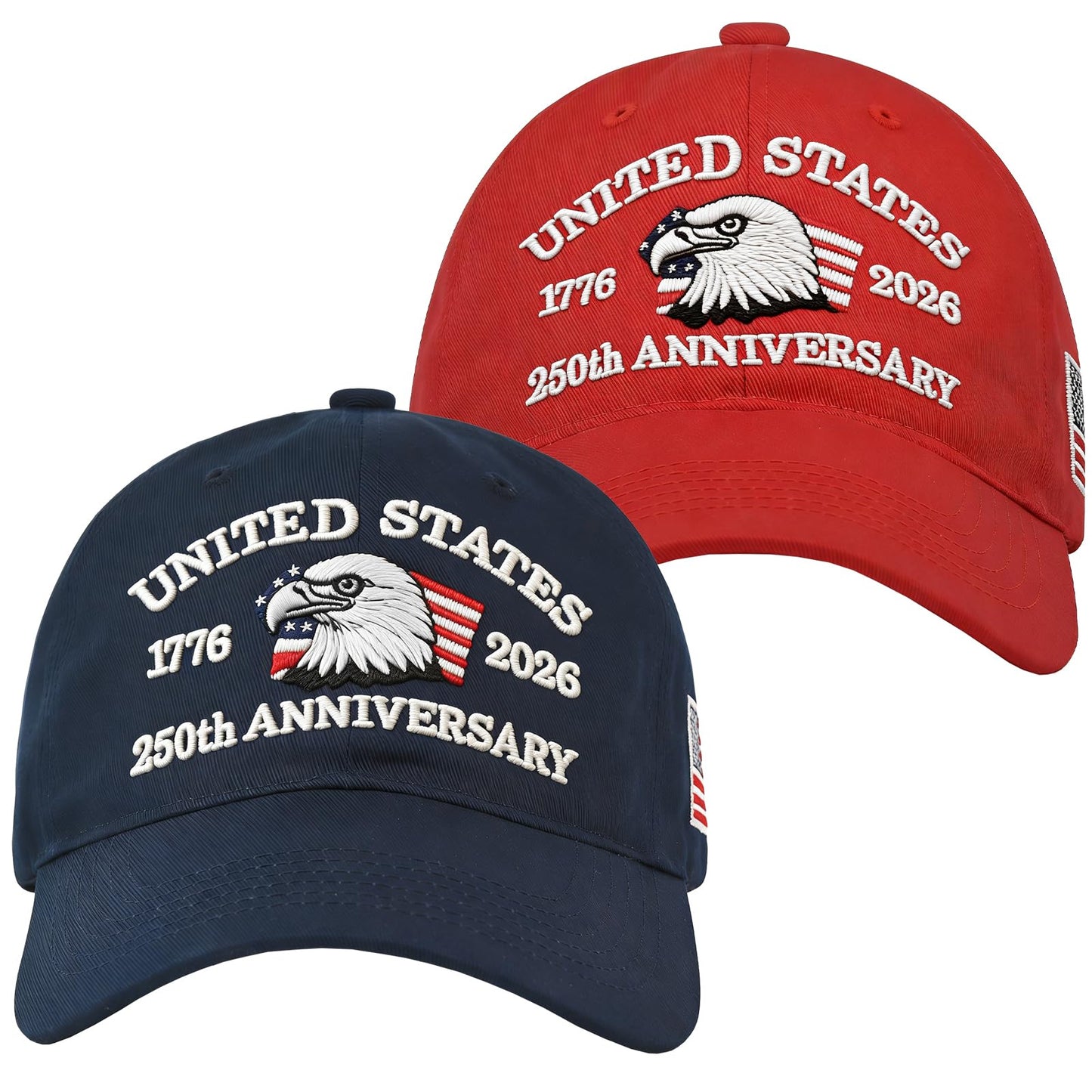LCZTN 2 Pack 250th Anniversary USA Hat 2026 Patriotic Baseball Cap for Men Women,American 250 Year Anniversary Merchandise (US, Alpha, One Size, Navy Blue ＆ Red)
