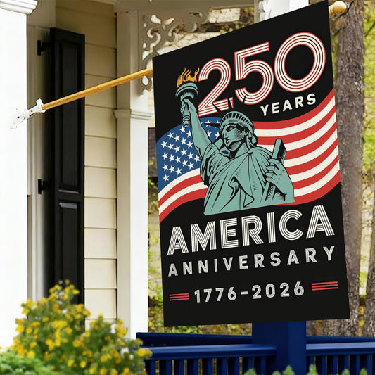 Baccessor 250th Anniversary America Freedom House Flag 28x40 Inch Double Sided 250th Anniversary 1776-2026 Banner USA Patriotic Statue of Liberty Design Commemorative Outdoor Outside Decoration