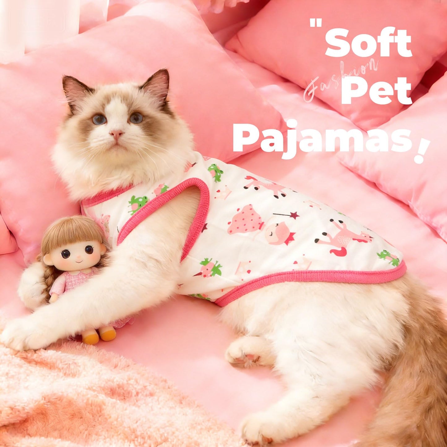 PETCARE Cute Cartoon Cat Shirts for Cats Only Soft Cotton Tshirts Pink Pony Cat Clothes for Cats Only Female Male Small Breeds Pet Pajamas Sleeveless Pet Tank Top Spring Summer Kitten Clothes
