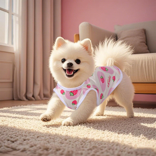 Pistha Pink Dog Shirts Cute Summer Dog Clothes Soft Pet T-Shirt Printed Puppy Shirt for Small Medium Dogs Cats Girl(Strawberry1,S)