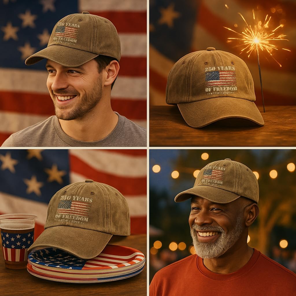 250th Anniversary USA Hat, 250 Anniversary USA Hat, Vintage Patriotic Washed Cotton Baseball Cap for Men Women, 1776–2026 Freedom Gifts
