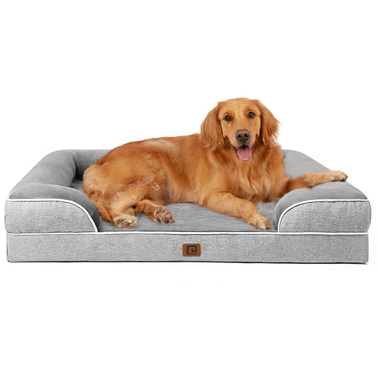 EHEYCIGA Orthopedic Dog Beds Large Sized Dog, Waterproof Memory Foam Pet Bed with Sides, Non-Slip Bottom Large Pet Bed with Washable Removable Cover, Grey