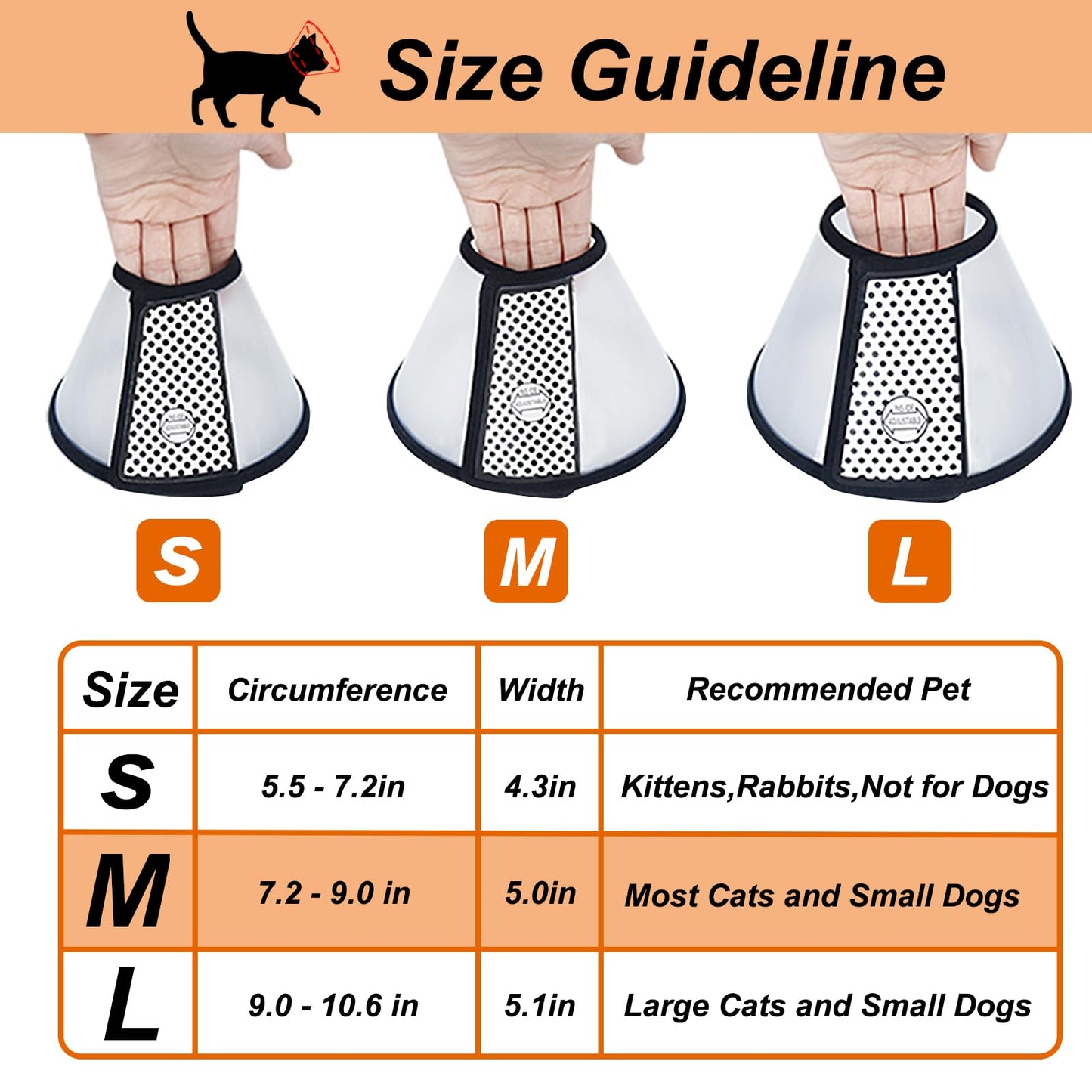 Vivifying Cat Cone, Adjustable Recovery Pet Cone, 8.1 Inches Lightweight Plastic Elizabethan Collar for Cats, Mini Dogs and Rabbits (Black)