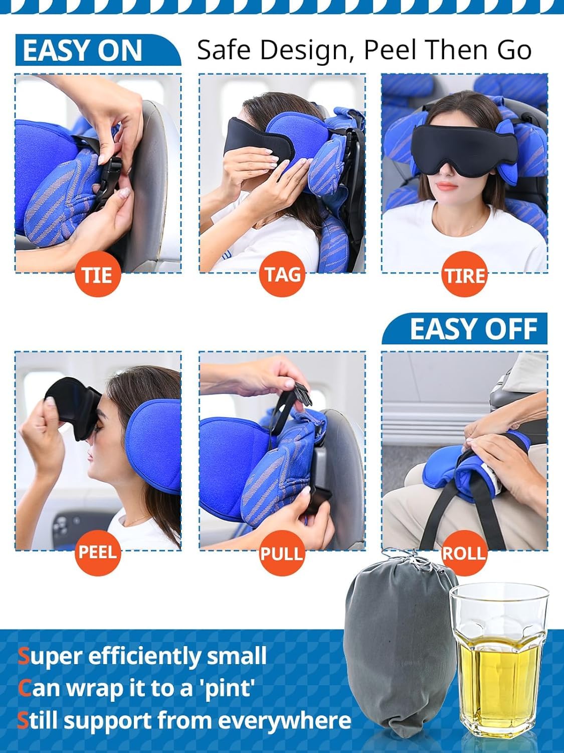 SARISUN Travel Pillow for Airplanes, Airplane Pillow with Eye Mask, Travel Pillows for Long Flight Sleeping, Travel Neck Pillows for Road Trip Car Headrest, Stop Bobble Head Neck Pain, Dark Grey