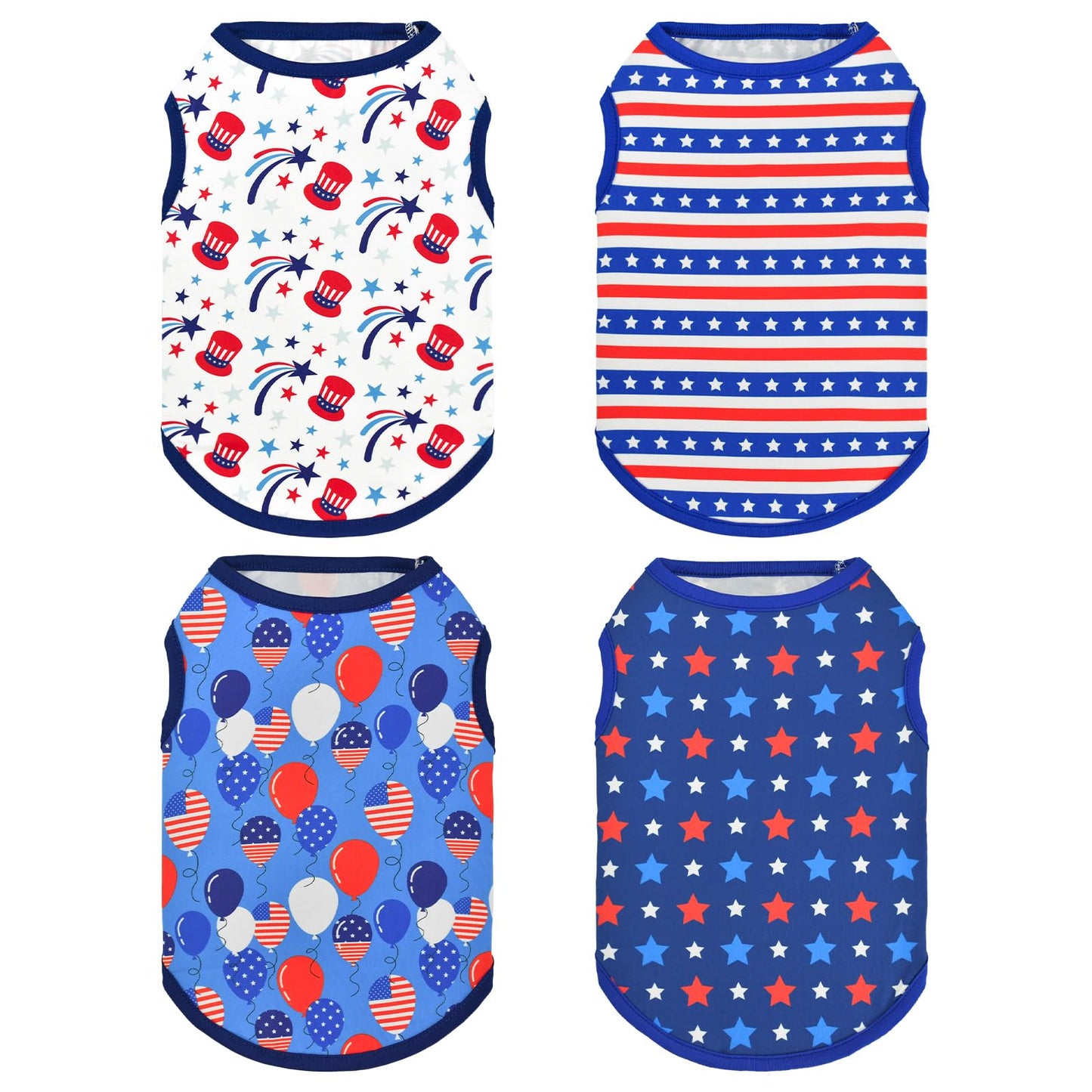 Vehomy 4-Pack Patriotic Dog Tank Tops 4th of July USA Flag Star Stripe Puppy Sleeveless Outfits America 250th Anniversary Pet Shirts for Small Medium Puppy Dogs Cats XS