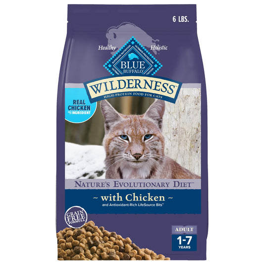 Blue Buffalo Wilderness Nature's Evolutionary Diet High-Protein, Grain-Free Natural Dry Food for Adult Cats, Chicken, 6-lb. Bag