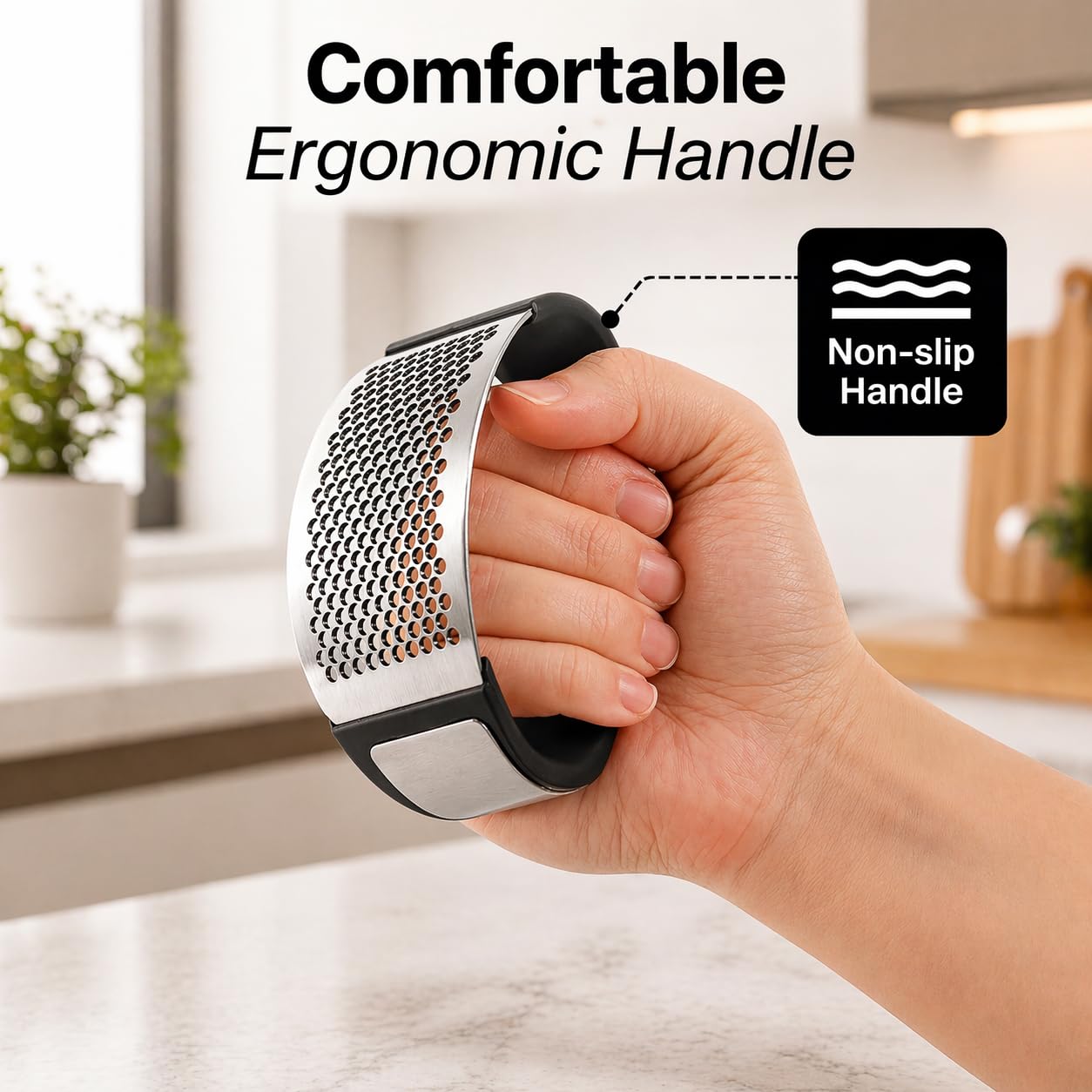 Zulay Kitchen Stainless Steel Garlic Press Rocker Set - Premium Garlic Mincer Garlic Crusher - New Innovative Garlic Crusher with Peeler and Scraper - Comfortable Grip (Black)