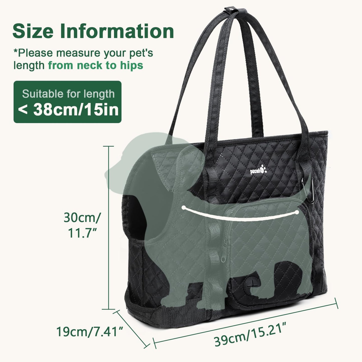 Pecute Dog Purse Carrier, Pet Carrier with Pockets for Small Dogs, Portable Small Dog Soft-Sided Carrier, Lightweight Dog and Puppies Tote Bag Carrier, Outing, Travel, Vet, Black