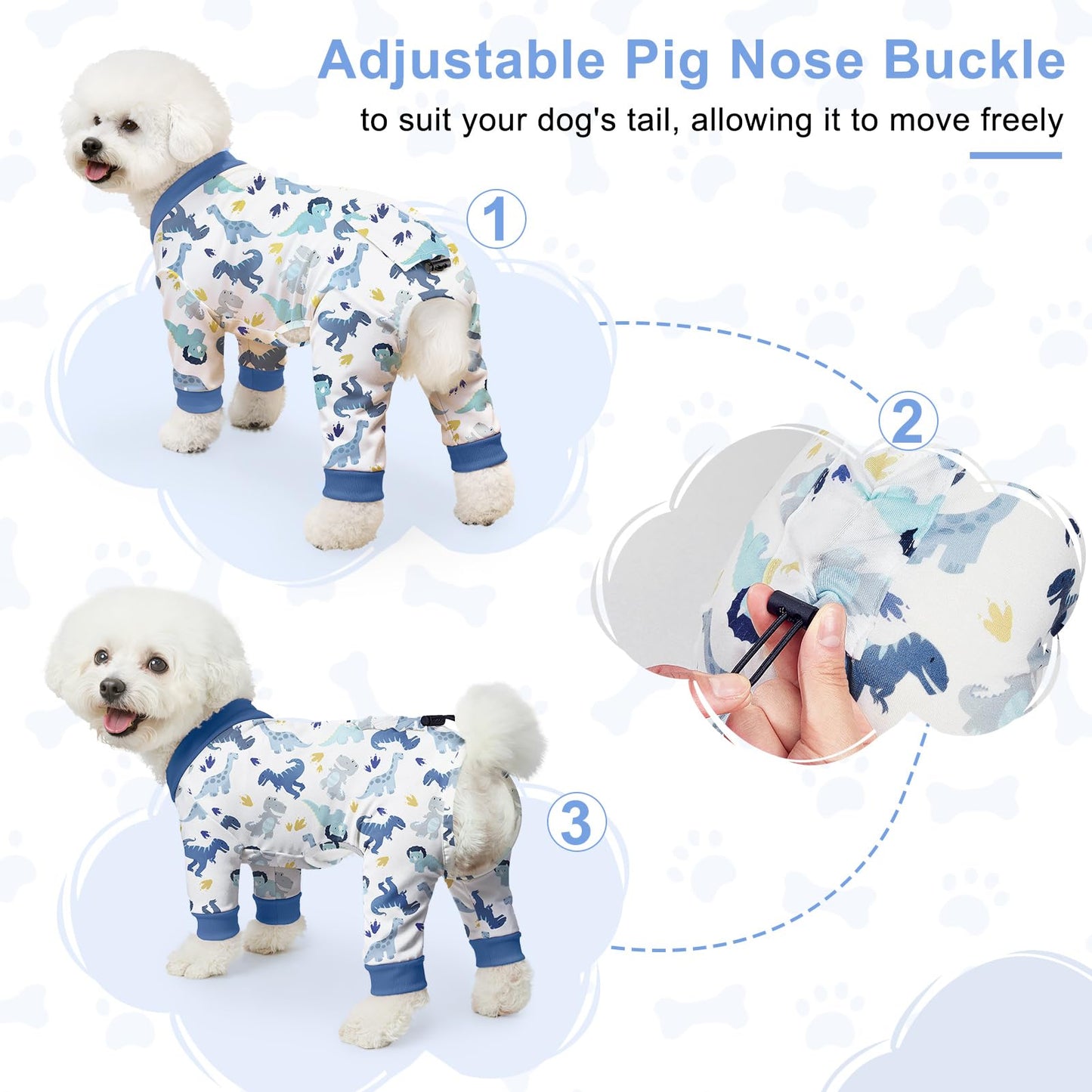 Bienbee Dog Pajamas, 4 Pack Dog Recovery Suit Shedding Suit Cute Soft Puppy Clothes Dogs Pjs Onesies Jammies Adjustable Breathable & Stretchy Clothes for Small Medium Large Dogs Girl Boy Puppy-M