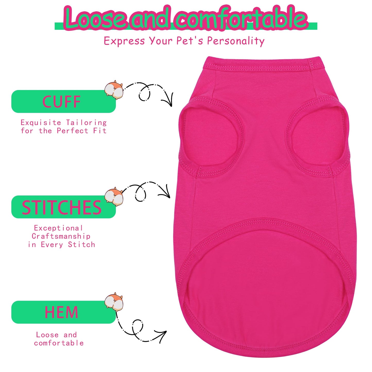 Paiaite Dog Clothes Fashionable Sleeveless Pet Vest: 'Little Miss Sassy' Printed Cotton Dog Shirt, Ideal for Small, Medium, and Large Breeds, Ensuring Comfort and Breathability Rose Red S